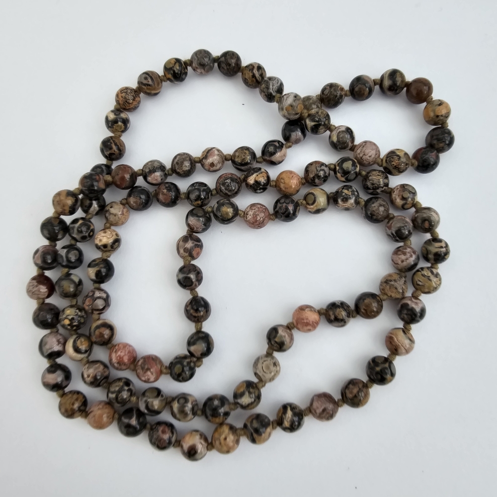 Exotic Leopard Skin Jasper Hand-Knotted Rope Necklace
